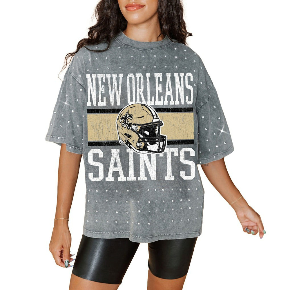New Orleans Saints  Gameday Couture Women's Oversized Mini Rhinestone Classic T-Shirt