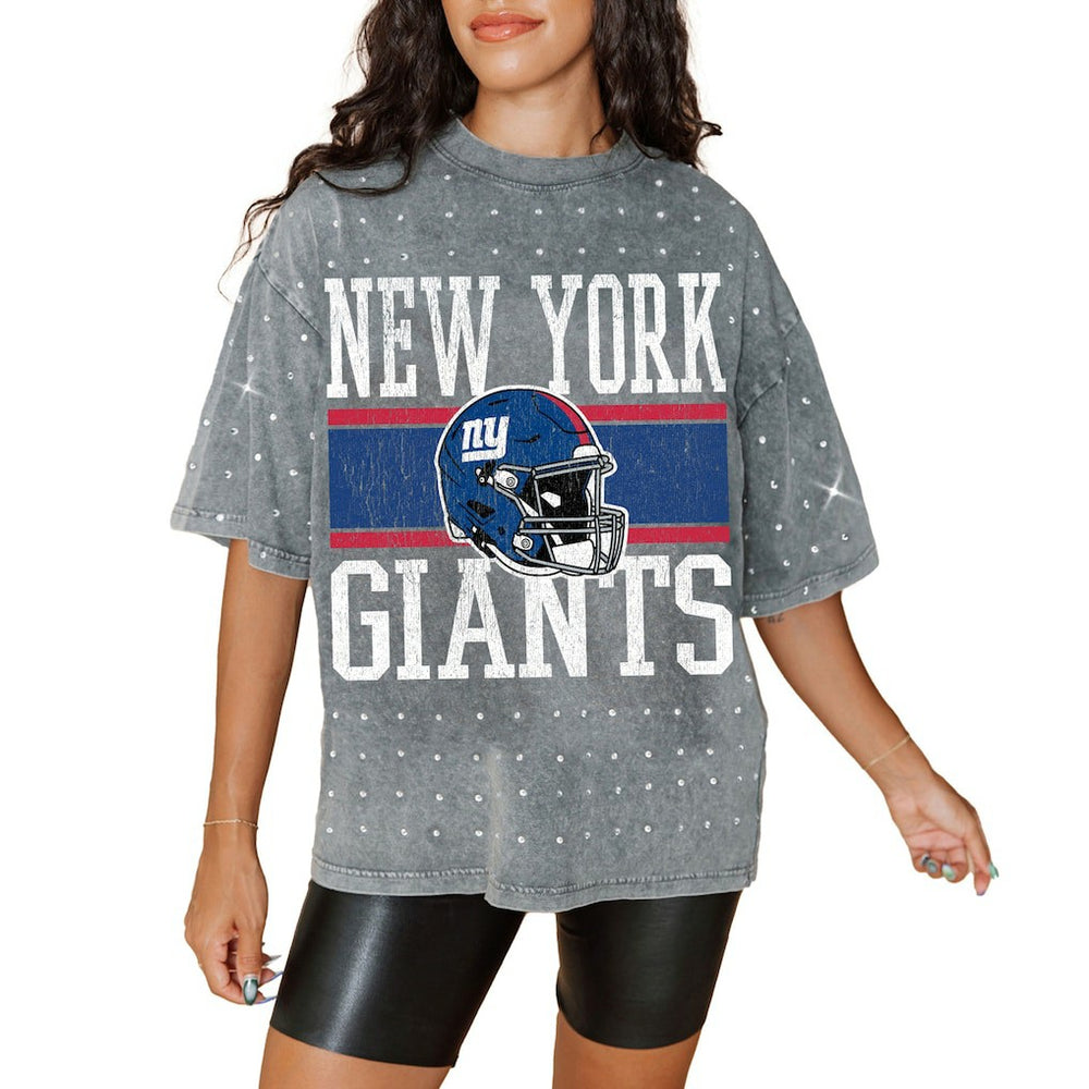 New York Giants  Gameday Couture Women's Oversized Mini Rhinestone Classic T-Shirt