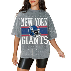 New York Giants  Gameday Couture Women's Oversized Mini Rhinestone Classic T-Shirt