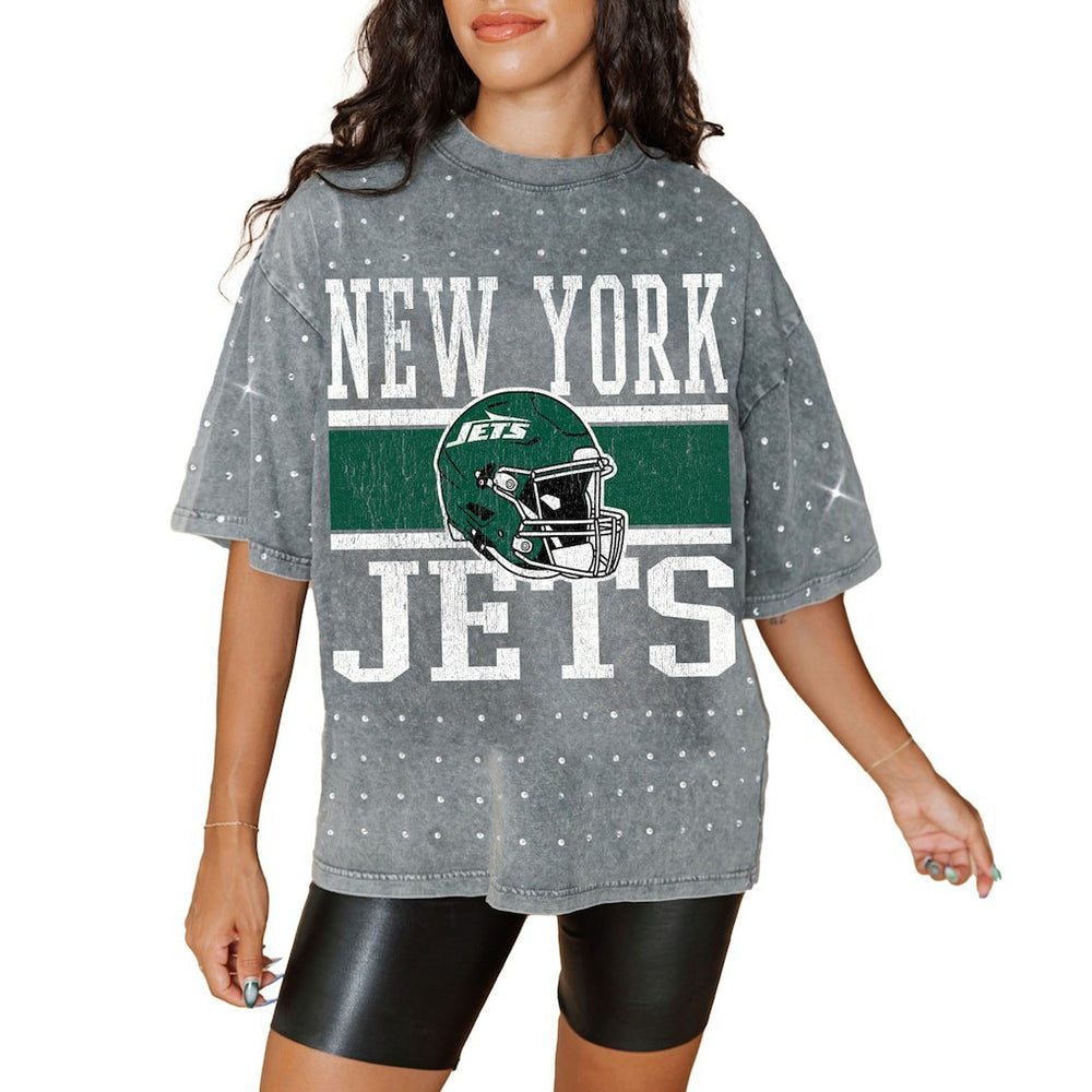 New York Jets  Gameday Couture Women's Oversized Mini Rhinestone Classic T-Shirt