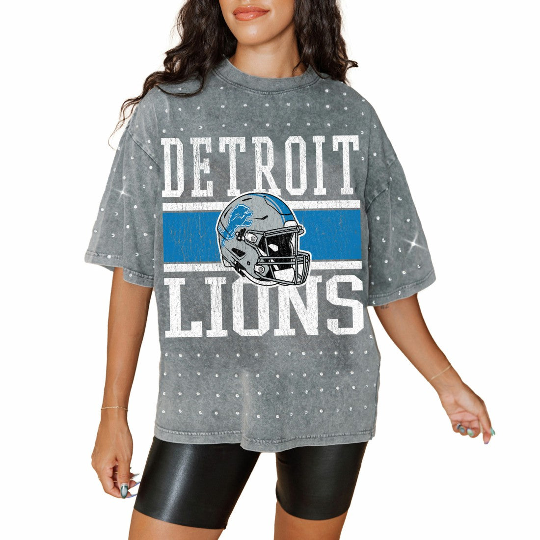 Detroit Lions  Gameday Couture Women's Oversized Mini Rhinestone Classic T-Shirt