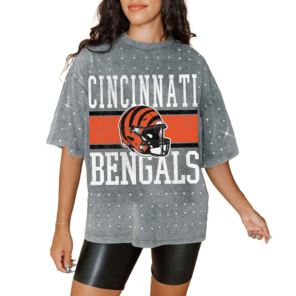 Cincinnati Bengals  Gameday Couture Women's Oversized Mini Rhinestone Classic T-Shirt