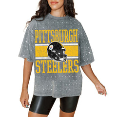 Pittsburgh Steelers  Gameday Couture Women's Oversized Mini Rhinestone Classic T-Shirt