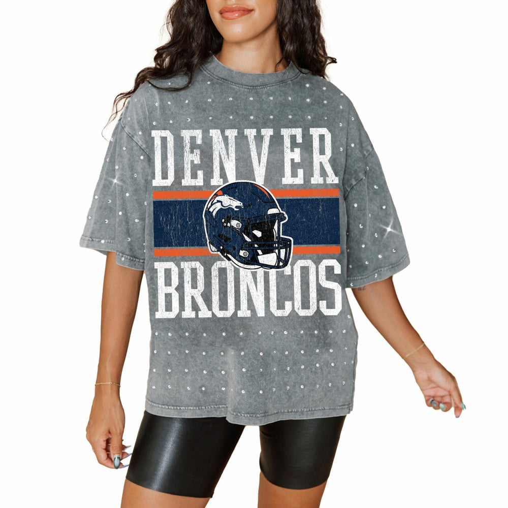 Denver Broncos  Gameday Couture Women's Oversized Mini Rhinestone Classic T-Shirt