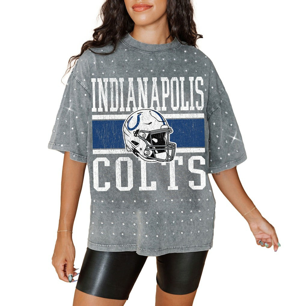 Indianapolis Colts  Gameday Couture Women's Oversized Mini Rhinestone Classic T-Shirt