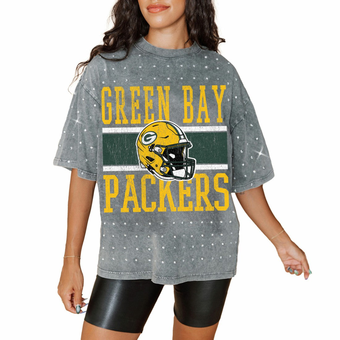 Green Bay Packers  Gameday Couture Women's Oversized Mini Rhinestone Classic T-Shirt