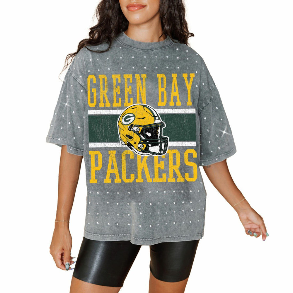 Green Bay Packers  Gameday Couture Women's Oversized Mini Rhinestone Classic T-Shirt