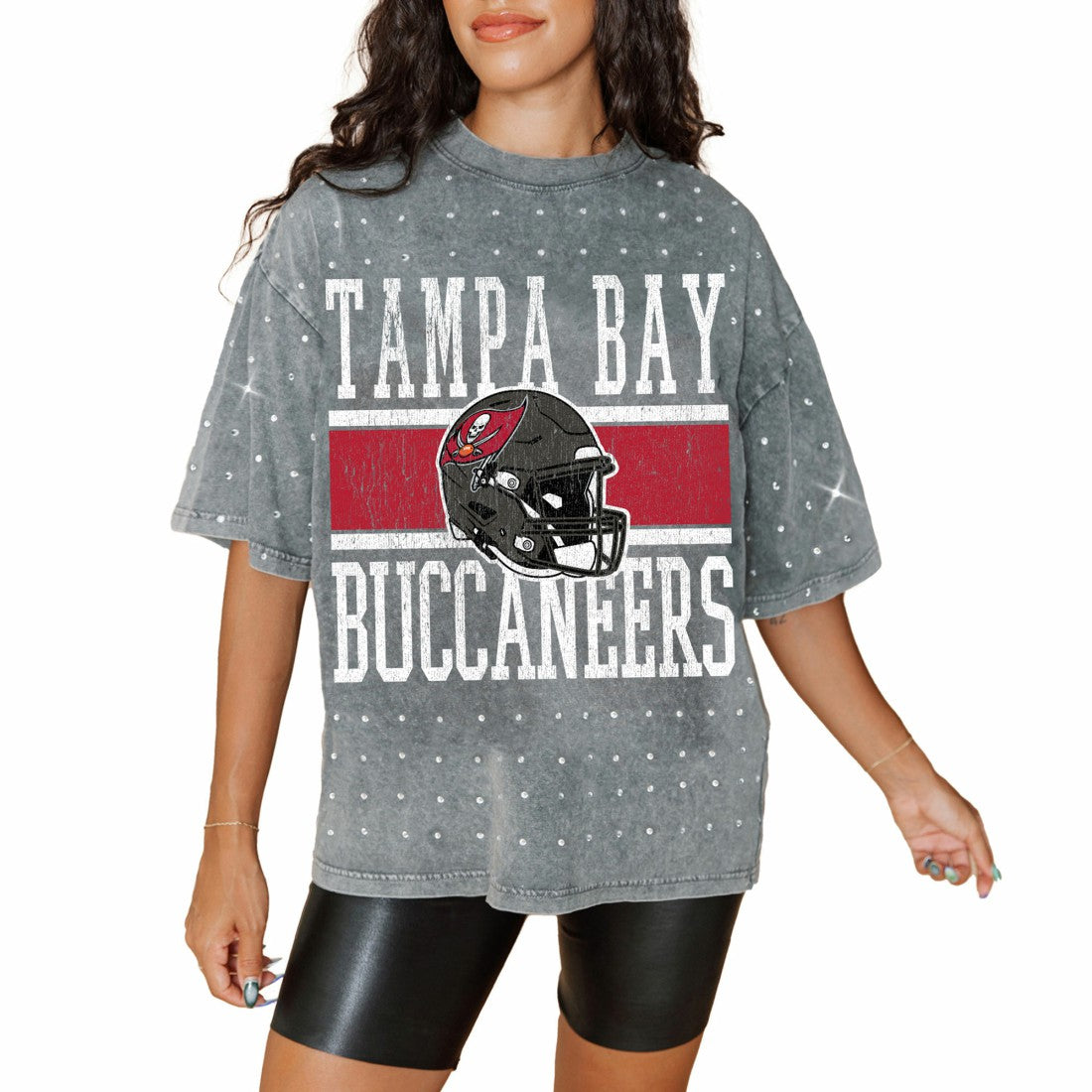 Tampa Bay Buccaneers  Gameday Couture Women's Oversized Mini Rhinestone Classic T-Shirt