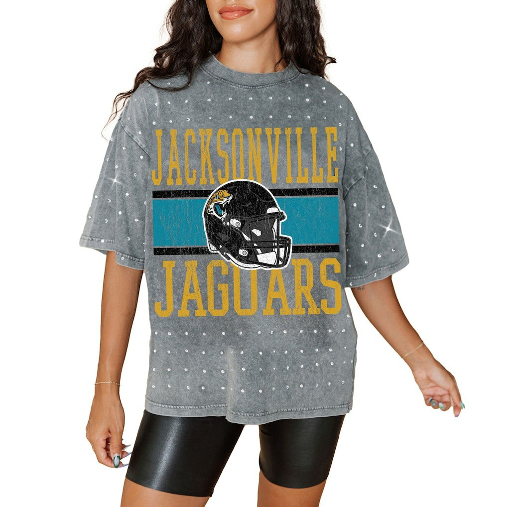 Jacksonville Jaguars  Gameday Couture Women's Oversized Mini Rhinestone Classic T-Shirt