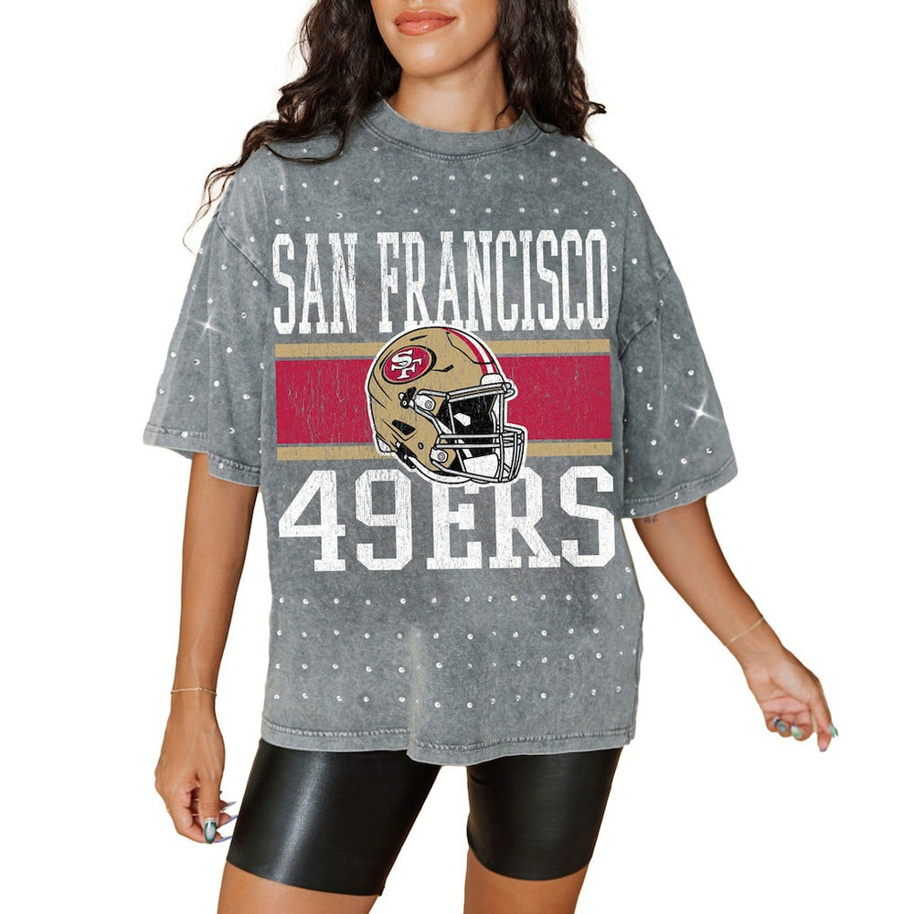 San Francisco 49ers  Gameday Couture Women's Oversized Mini Rhinestone Classic T-Shirt