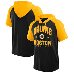 Boston Bruins Logo Athletic Prime Raglan Short Sleeve Pullover Hoodie Outlet