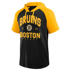 Boston Bruins Logo Athletic Prime Raglan Short Sleeve Pullover Hoodie Outlet