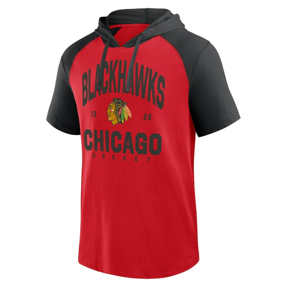 Chicago Blackhawks Logo Athletic Prime Raglan Short Sleeve Pullover Hoodie For Sale