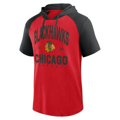 Chicago Blackhawks Logo Athletic Prime Raglan Short Sleeve Pullover Hoodie For Sale