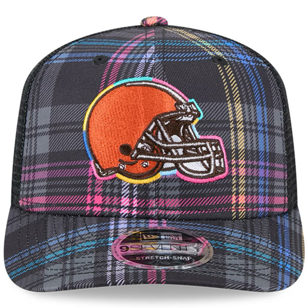 Cleveland Browns New Era 2024 NFL Crucial Catch Plaid 9SEVENTY Trucker Snapback Hat