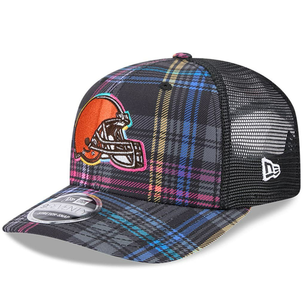 Cleveland Browns New Era 2024 NFL Crucial Catch Plaid 9SEVENTY Trucker Snapback Hat