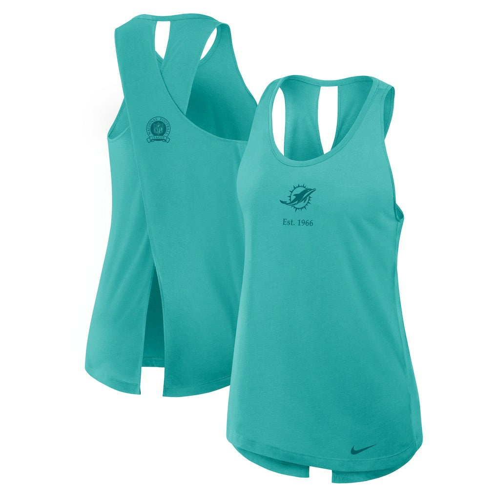 Miami Dolphins Nike Women's Glory Open-Back Crisscross Dri-FIT Tank Top