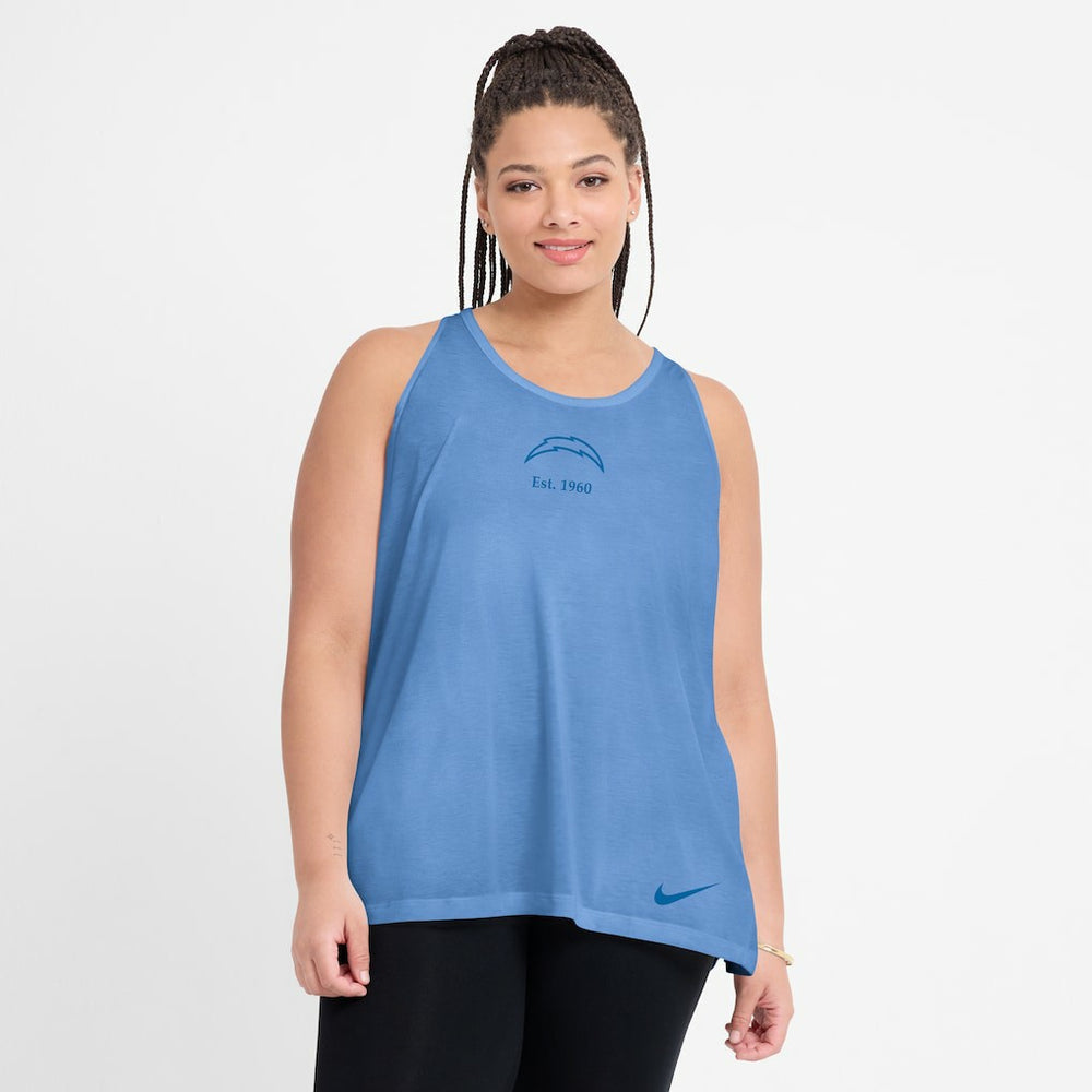 Los Angeles Chargers Nike Women's Glory Open-Back Crisscross Dri-FIT Tank Top