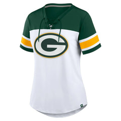 Green Bay Packers Fanatics Women's Athena Rhinestone Lace-Up V-Neck T-Shirt