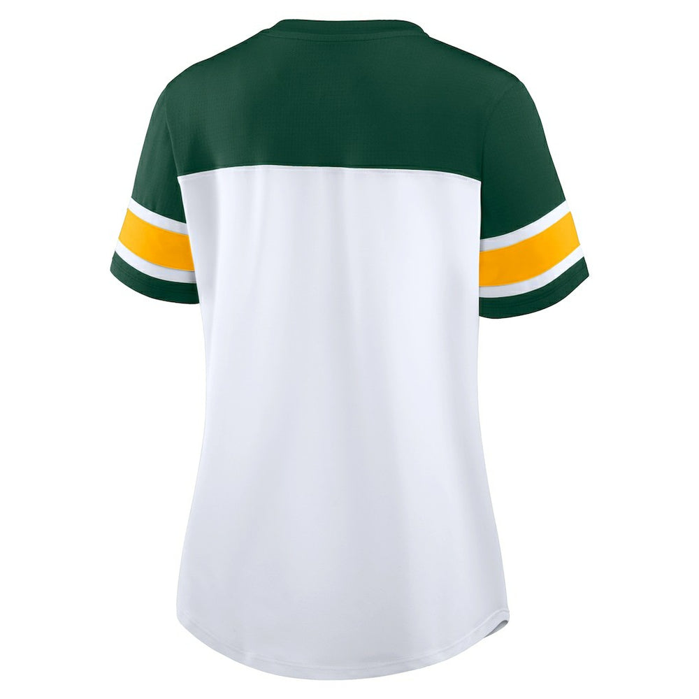 Green Bay Packers Fanatics Women's Athena Rhinestone Lace-Up V-Neck T-Shirt