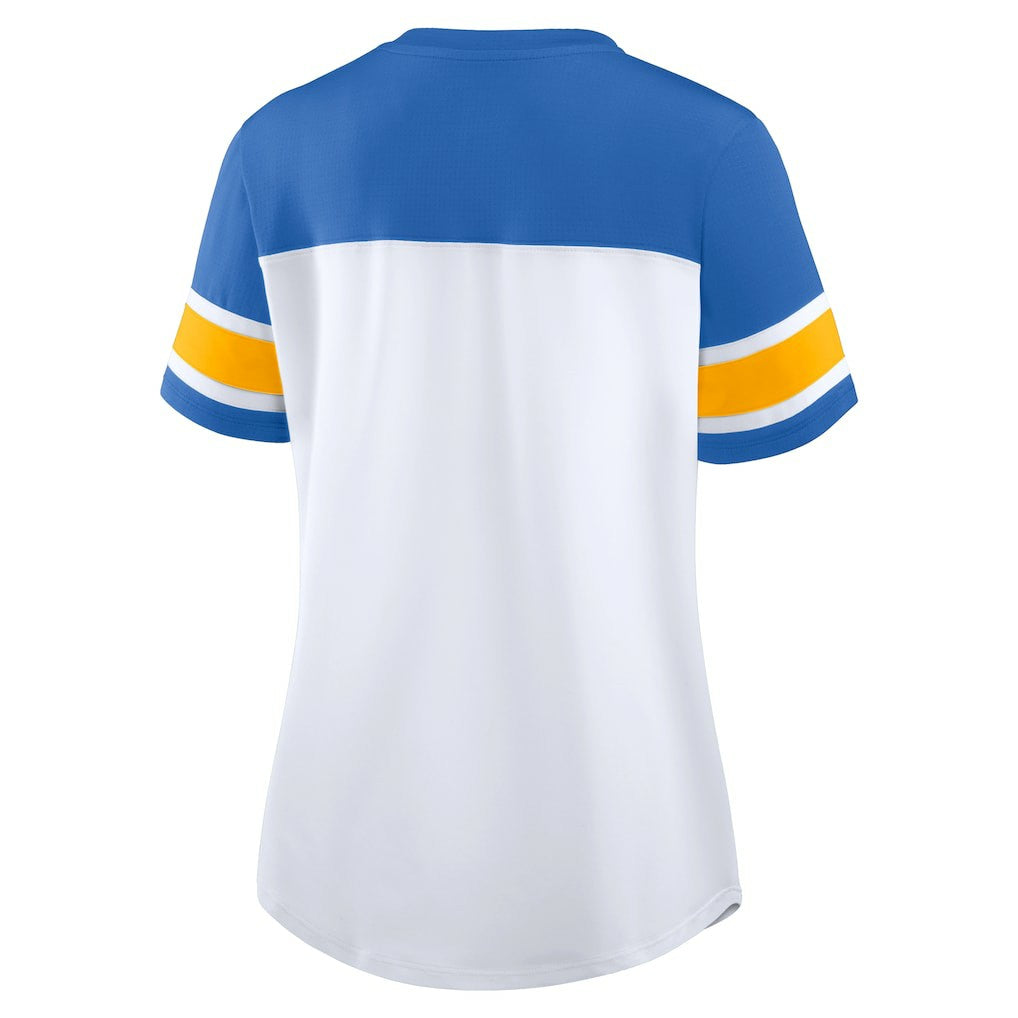 Los Angeles Chargers Fanatics Women's Athena Rhinestone Lace-Up V-Neck T-Shirt