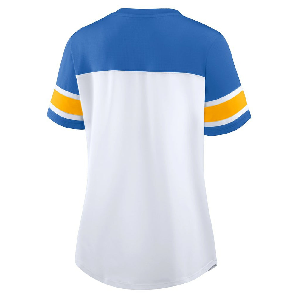 Los Angeles Chargers Fanatics Women's Athena Rhinestone Lace-Up V-Neck T-Shirt
