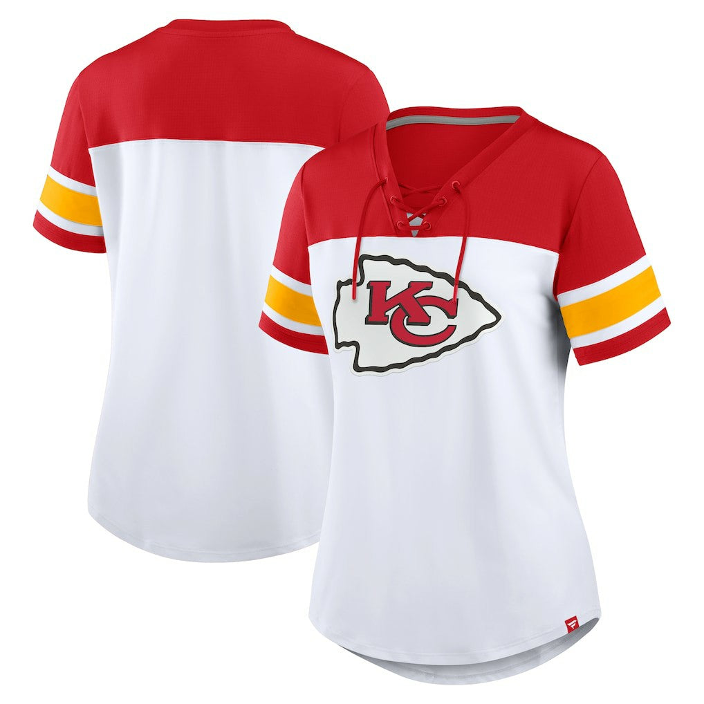 Kansas City Chiefs Fanatics Women's Athena Lace-Up V-Neck T-Shirt