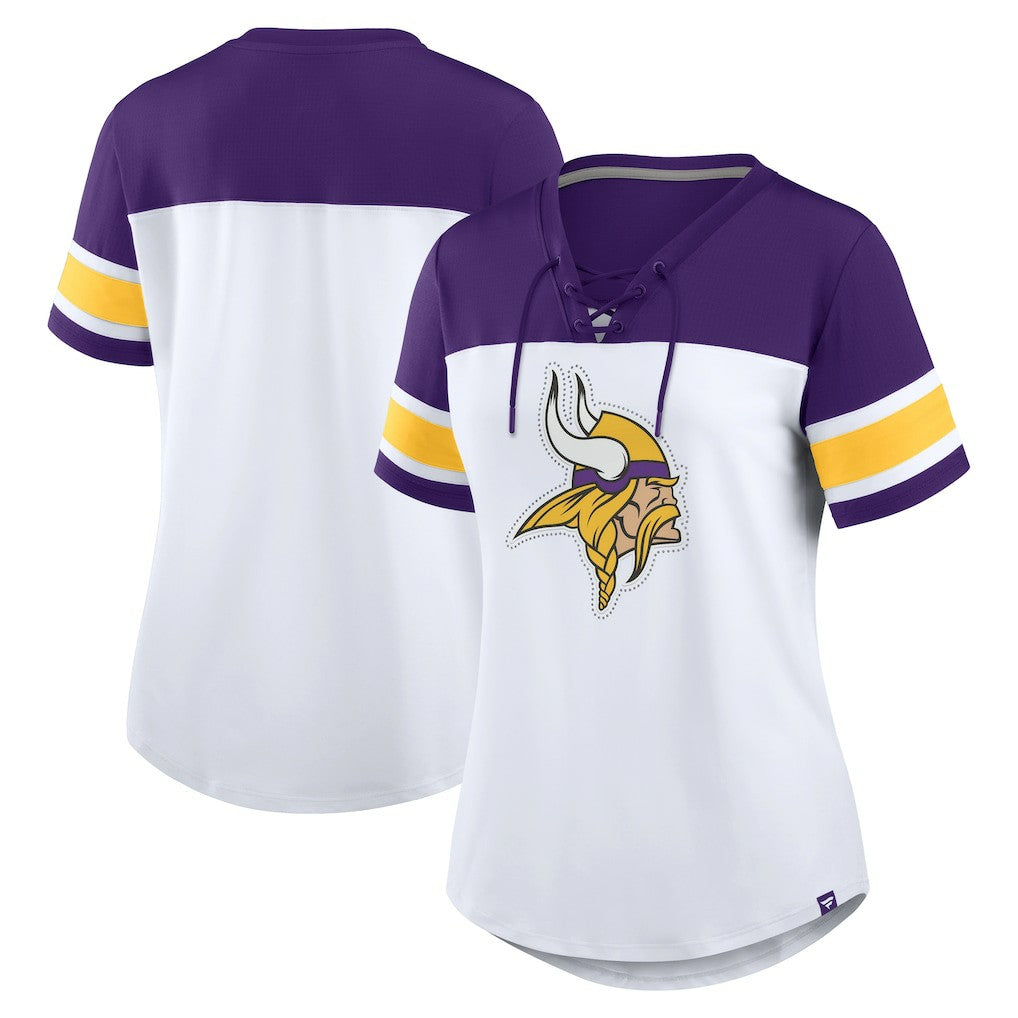 Minnesota Vikings Fanatics Women's Athena Rhinestone Lace-Up V-Neck T-Shirt