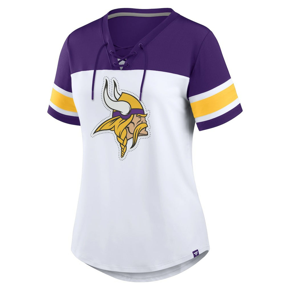 Minnesota Vikings Fanatics Women's Athena Rhinestone Lace-Up V-Neck T-Shirt