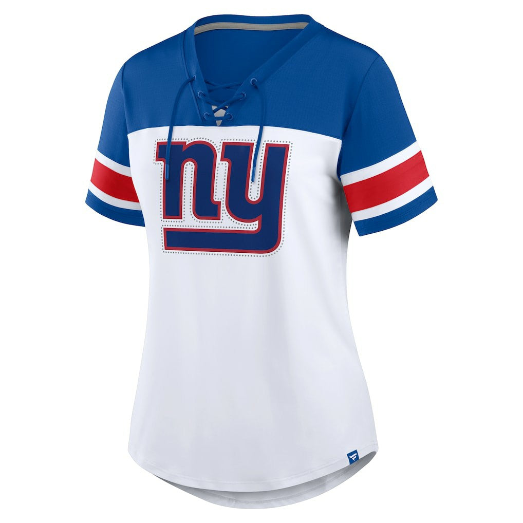 New York Giants Fanatics Women's Athena Rhinestone Lace-Up V-Neck T-Shirt