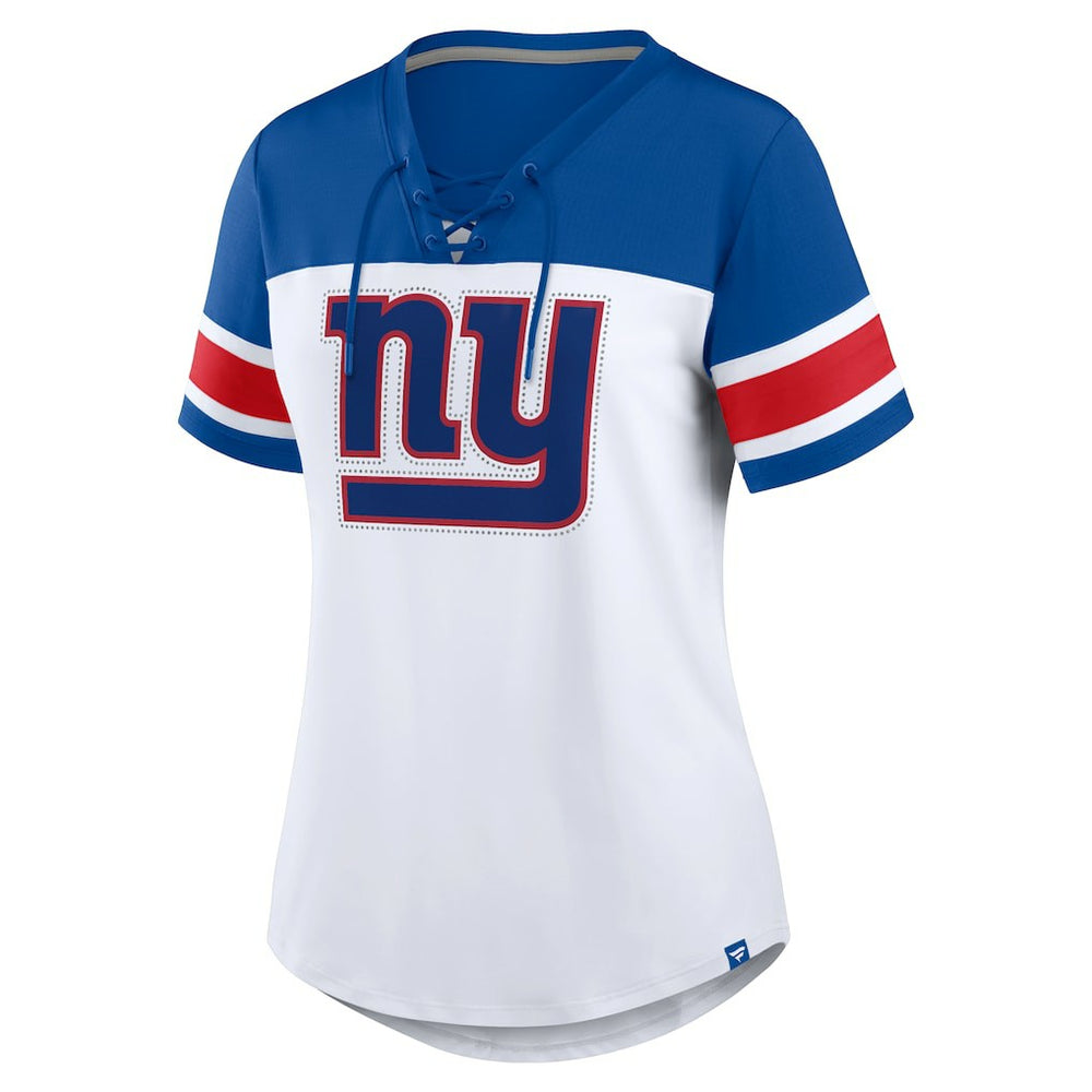 New York Giants Fanatics Women's Athena Rhinestone Lace-Up V-Neck T-Shirt