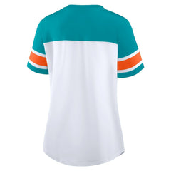Miami Dolphins Fanatics Women's Athena Rhinestone Lace-Up V-Neck T-Shirt