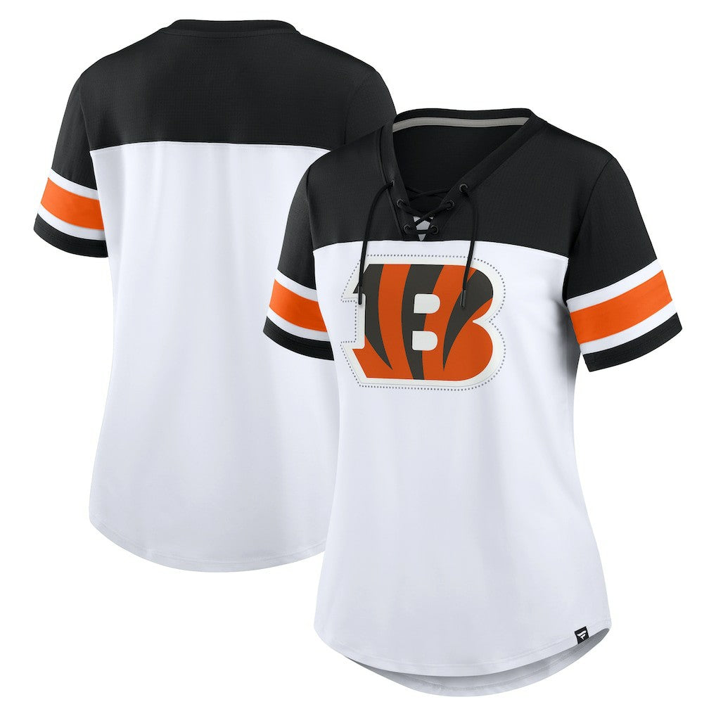 Cincinnati Bengals Fanatics Women's Athena Rhinestone Lace-Up V-Neck T-Shirt