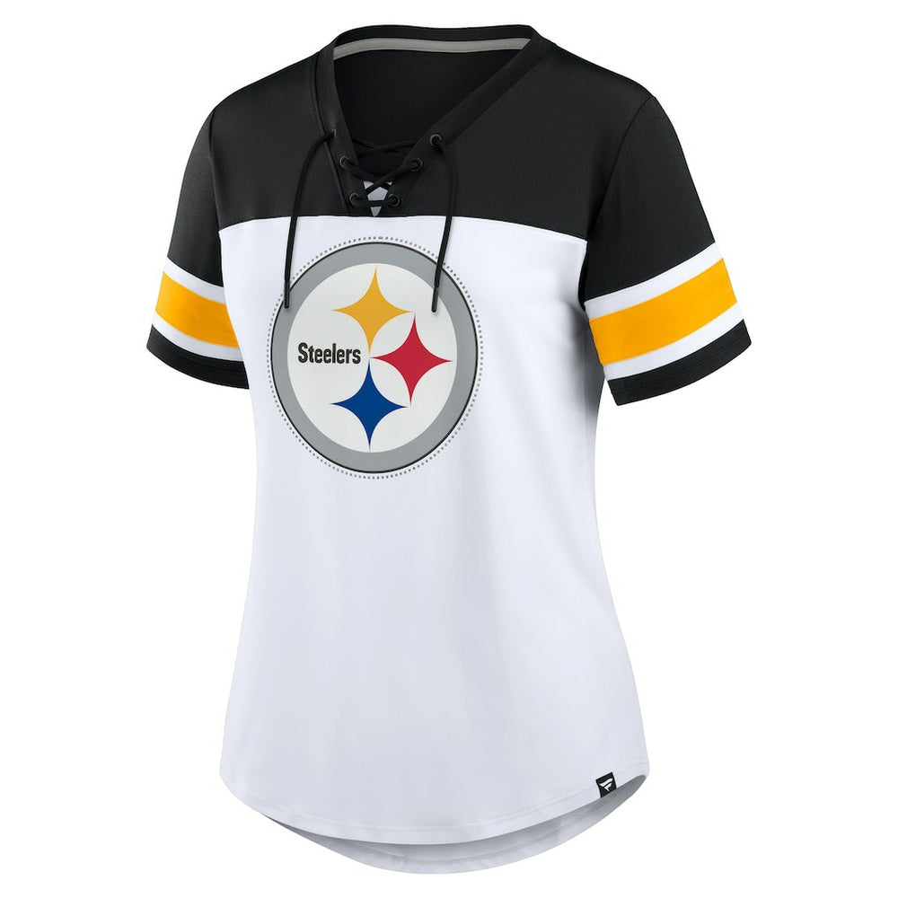 Pittsburgh Steelers Fanatics Women's Athena Rhinestone Lace-Up V-Neck T-Shirt