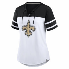 New Orleans Saints Fanatics Women's Athena Rhinestone Lace-Up V-Neck T-Shirt