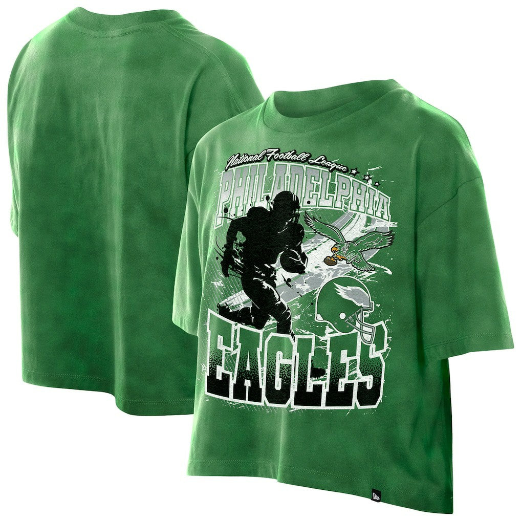 Philadelphia Eagles New Era Women's Cropped Boxy Sport Classics Mineral Wash T-Shirt