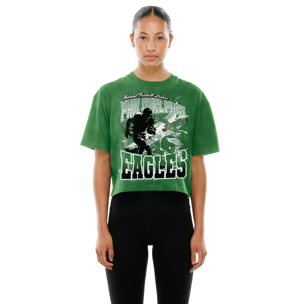 Philadelphia Eagles New Era Women's Cropped Boxy Sport Classics Mineral Wash T-Shirt