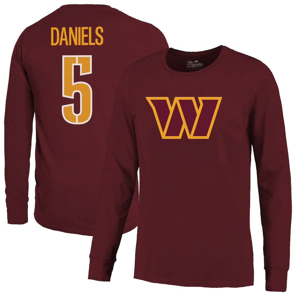 Washington Commanders  Jayden Daniels  Majestic Threads Name & Number Non-Distressed Long Sleeve T-Shirt