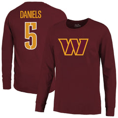 Washington Commanders  Jayden Daniels  Majestic Threads Name & Number Non-Distressed Long Sleeve T-Shirt