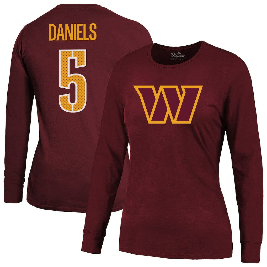Washington Commanders  Jayden Daniels  Majestic Threads Women's Player Name & Number Long Sleeve T-Shirt