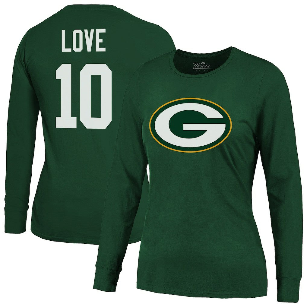 Green Bay Packers  Jordan Love  Majestic Threads Women's Name & Number Long Sleeve T-Shirt