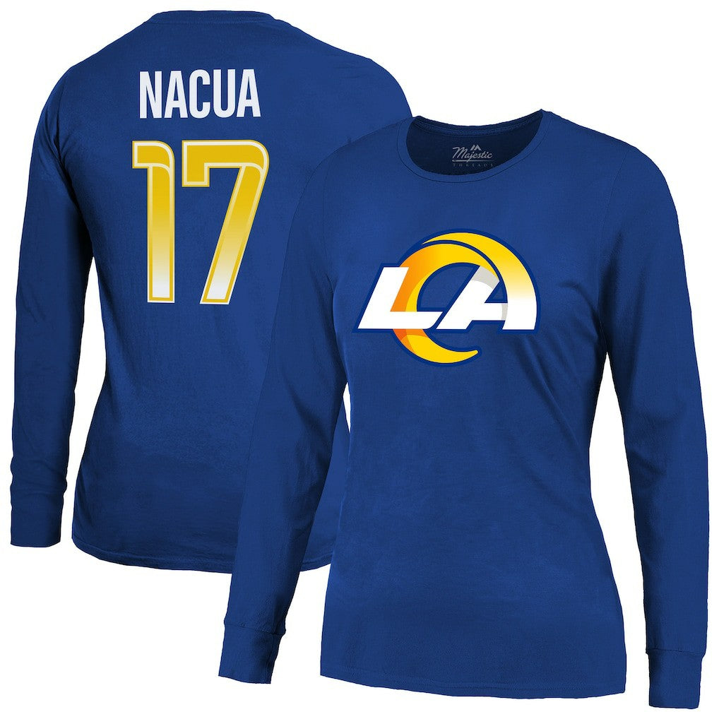 Los Angeles Rams  Puka Nacua  Majestic Threads Women's Player Name & Number Long Sleeve T-Shirt