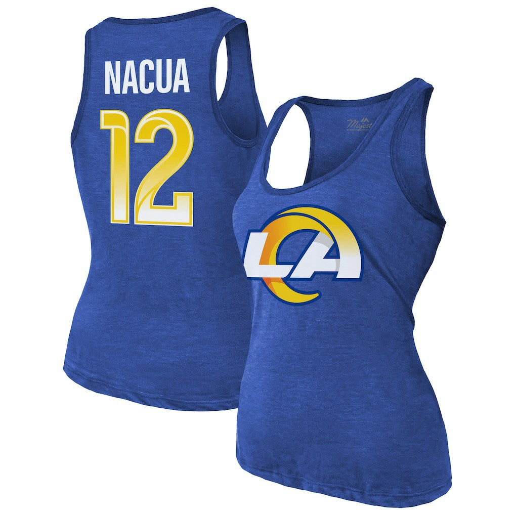 Los Angeles Rams  Puka Nacua  Majestic Threads Women's Name & Number Tri-Blend Scoop Neck Tank Top