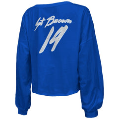 Detroit Lions  Amon-Ra St. Brown  Majestic Threads Women's Name & Number Off-Shoulder Script Cropped Long Sleeve Relaxed V-Neck T-Shirt