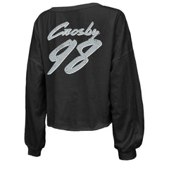 Las Vegas Raiders  Maxx Crosby  Majestic Threads Women's Name & Number Off-Shoulder Script Cropped Long Sleeve Relaxed V-Neck T-Shirt