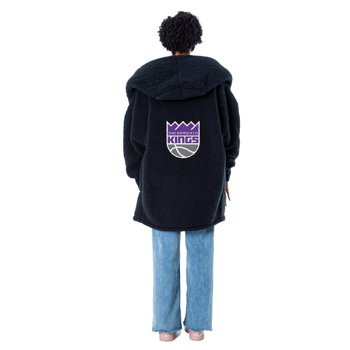 The Best Lounger in the World By Jill Martin Sacramento Kings Unisex Black Oversized Open-Front Hoodie Sweater discount For Sale