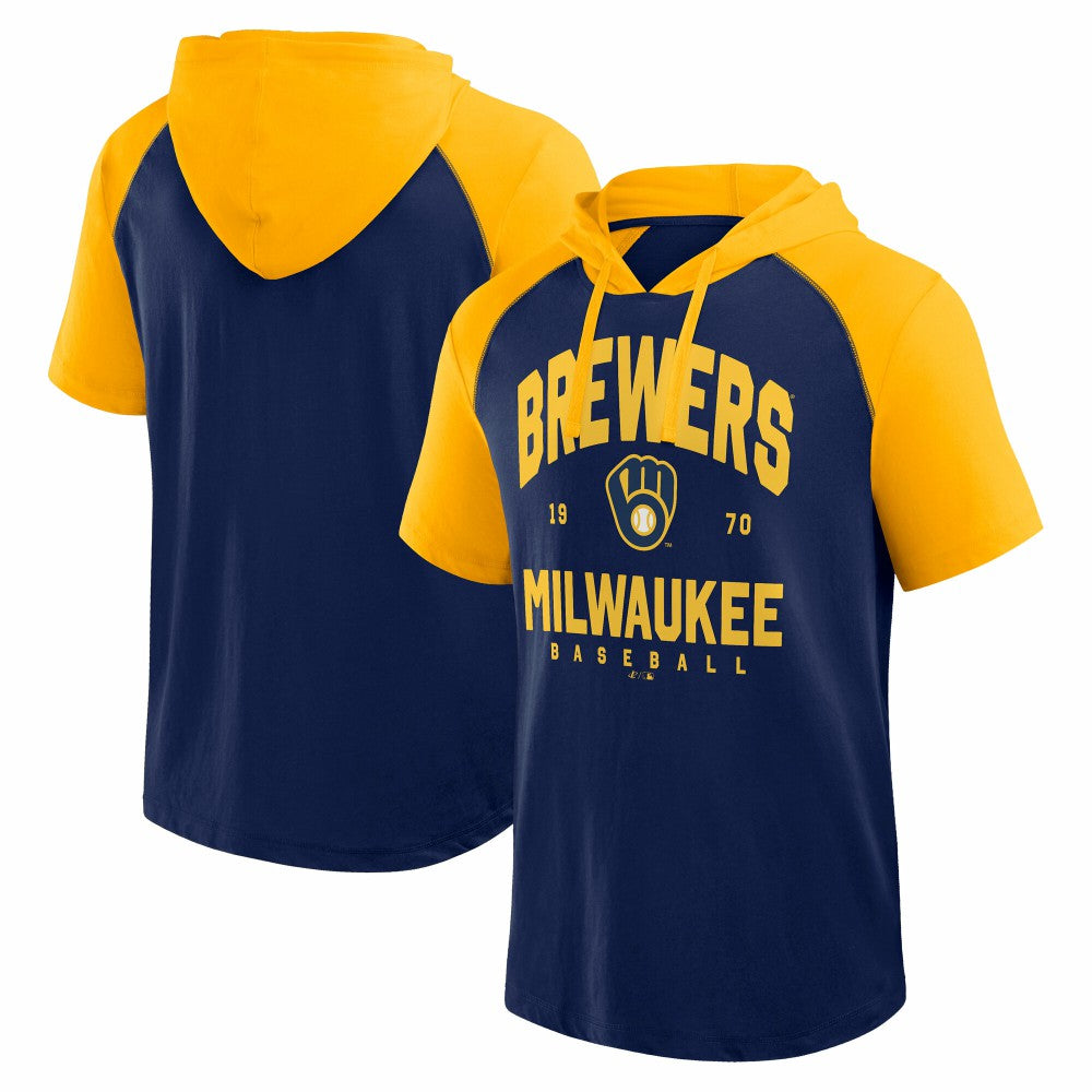 Milwaukee Brewers Logo Athletic Prime Raglan Short Sleeve Hoodie T-Shirt | MLB Discount
