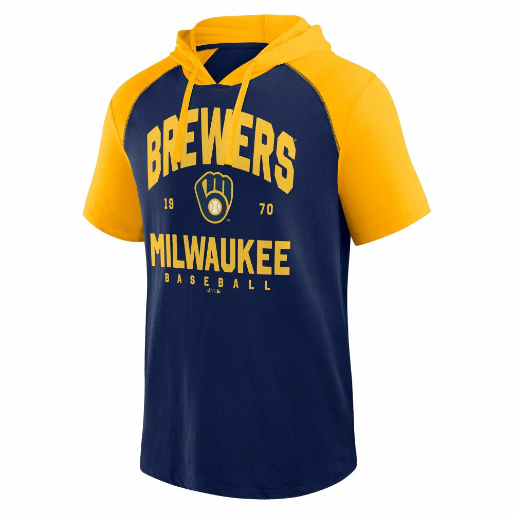 Milwaukee Brewers Logo Athletic Prime Raglan Short Sleeve Hoodie T-Shirt | MLB Discount