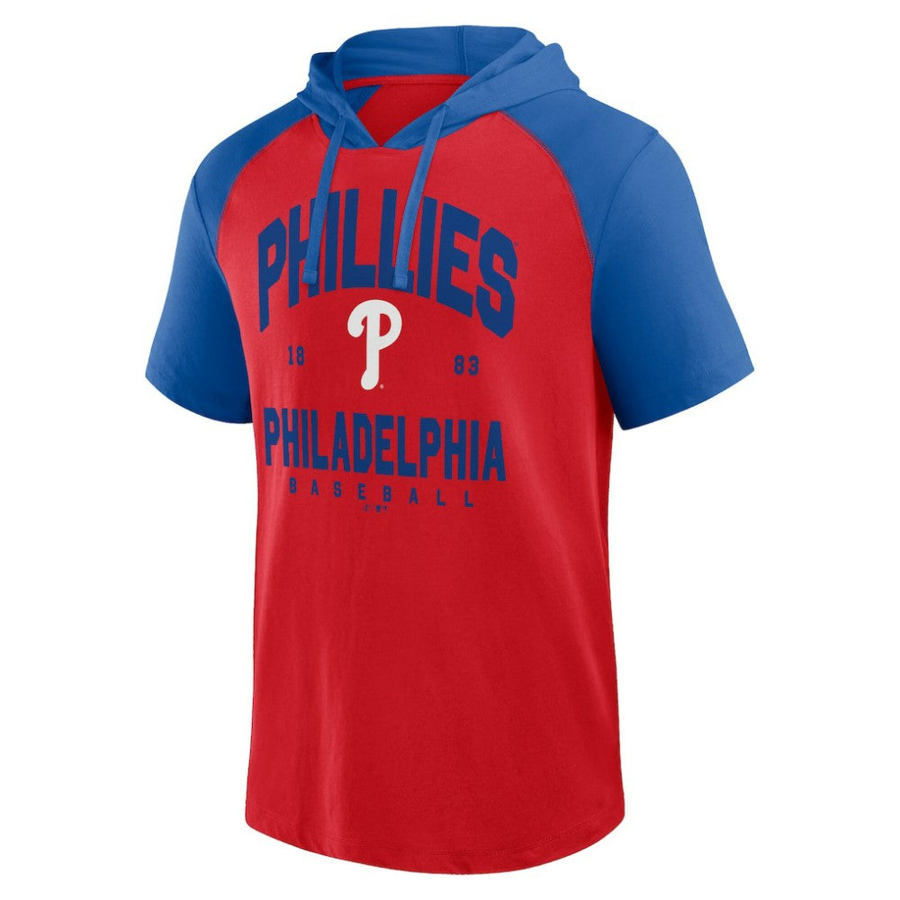 Philadelphia Phillies Logo Athletic Prime Raglan Short Sleeve Hoodie T-Shirt | MLB On Sale