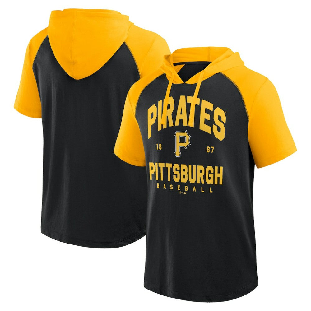 Pittsburgh Pirates Logo Athletic Prime Raglan Short Sleeve Hoodie T-Shirt | MLB Outlet